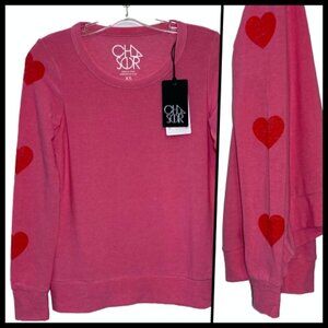 Chaser Pink Heart Sleeve Pullover XS NWT